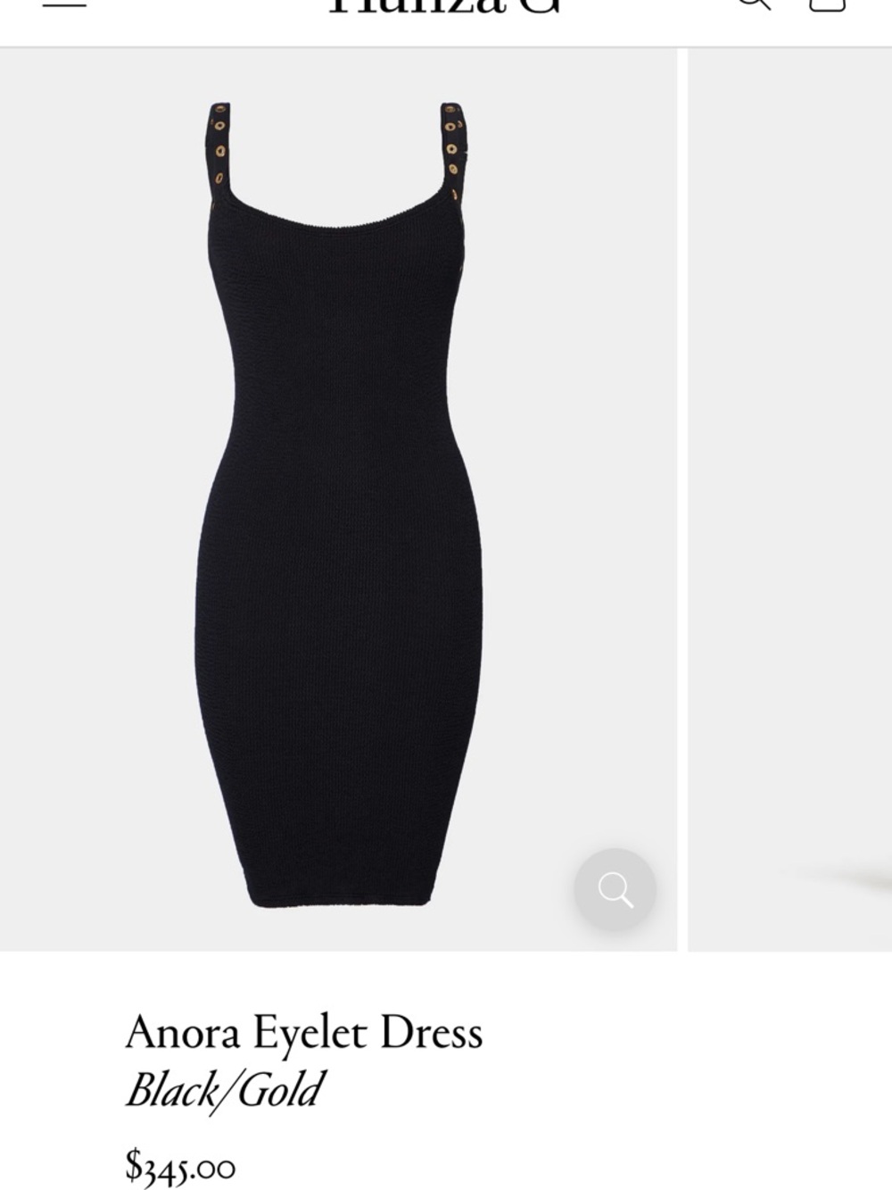 Hunza G Black Crinkle Mini Dress with Gold Eyelet Straps